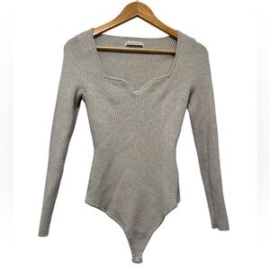 ABERCROMBIE & FITCH Tan Ribbed Sweater Bodysuit Sweetheart Neckline Corset Fit L